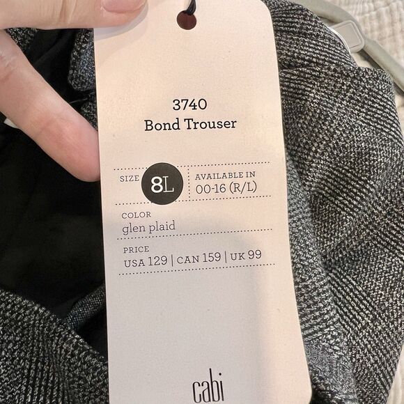 CABI Women’s 3740 Bond Trouser Pant Sz 8L Glen Plaid Grey NWT Side Zip Wide Leg - Picture 6 of 14